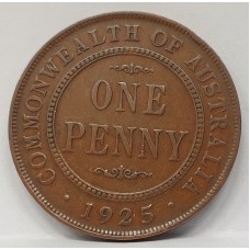 AUSTRALIA 1925 . ONE 1 PENNY . KEY DATE . 6 PEARLS . PART CENTRE DIAMOND